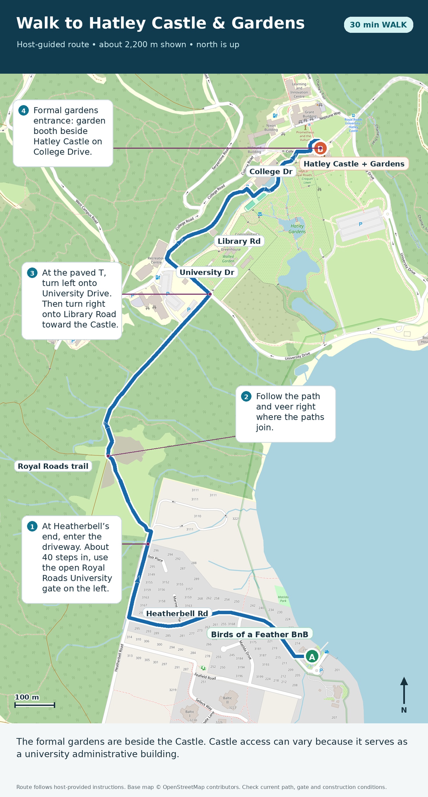 walk to Hatley Castle and Gardens